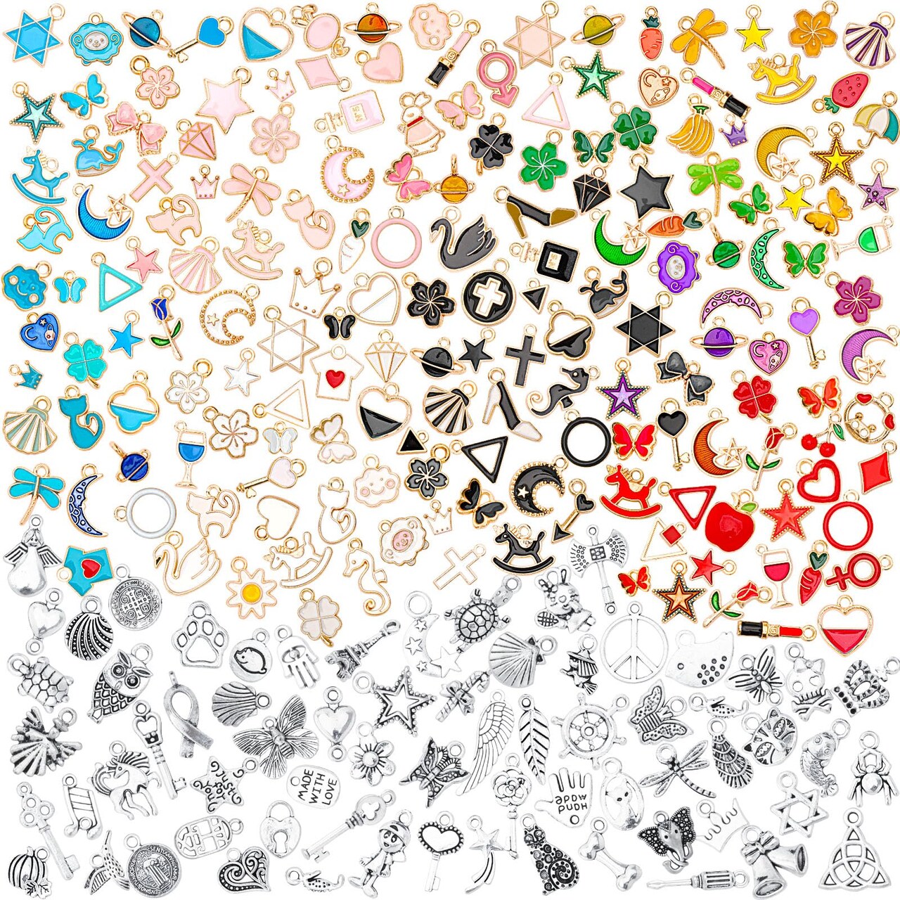 SANNIX 350Pcs Charm for Jewelry Making, Assorted Gold Enamel Charms, Mixed Bulk Tibetan Silver Jewelry Bangle Charm Pendants for DIY Necklace Bracelet Earring Craft Supplies